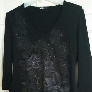 Educe  Black Beaded Floral Top Size Large